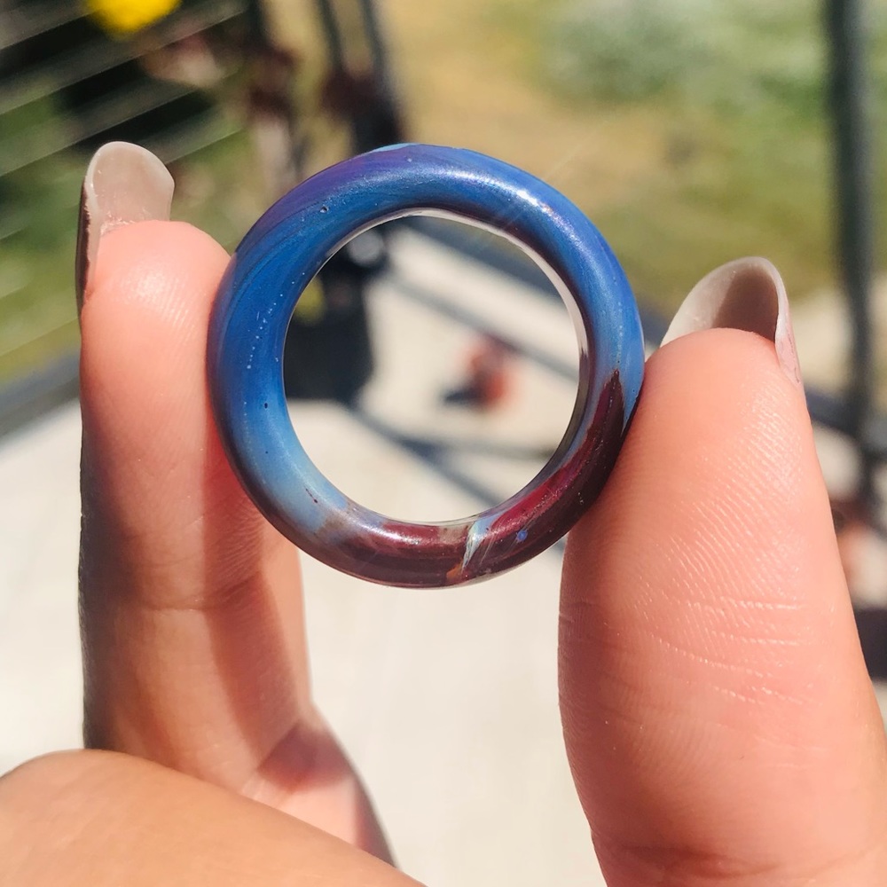Artisan Handblown 9.5-10 Glass Ring Blue + Red Elegant Accessory